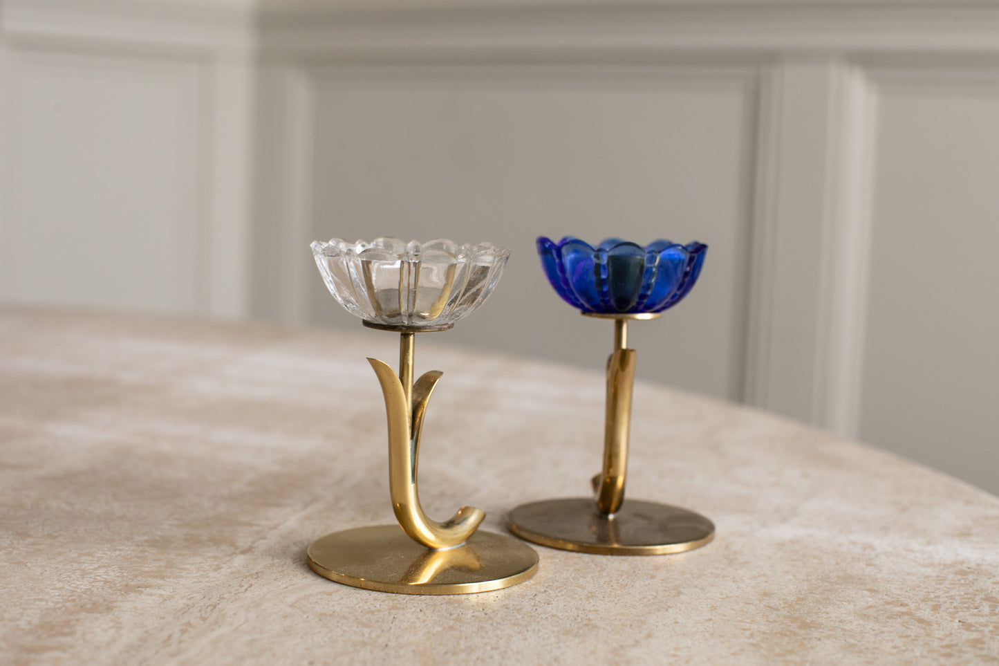 Ystad Metall Art Glass Flower Candlesticks