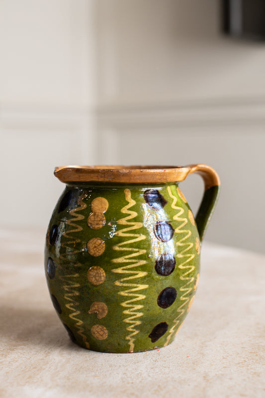 Vintage French Green Glazed Ceramic Pitcher