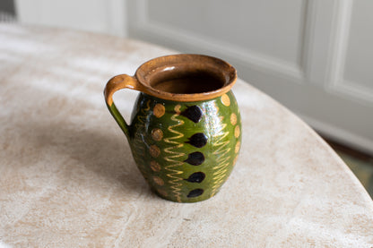 Vintage French Green Glazed Ceramic Pitcher