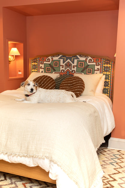 Cinnabar & White Chalk Stripe Circular Pillow