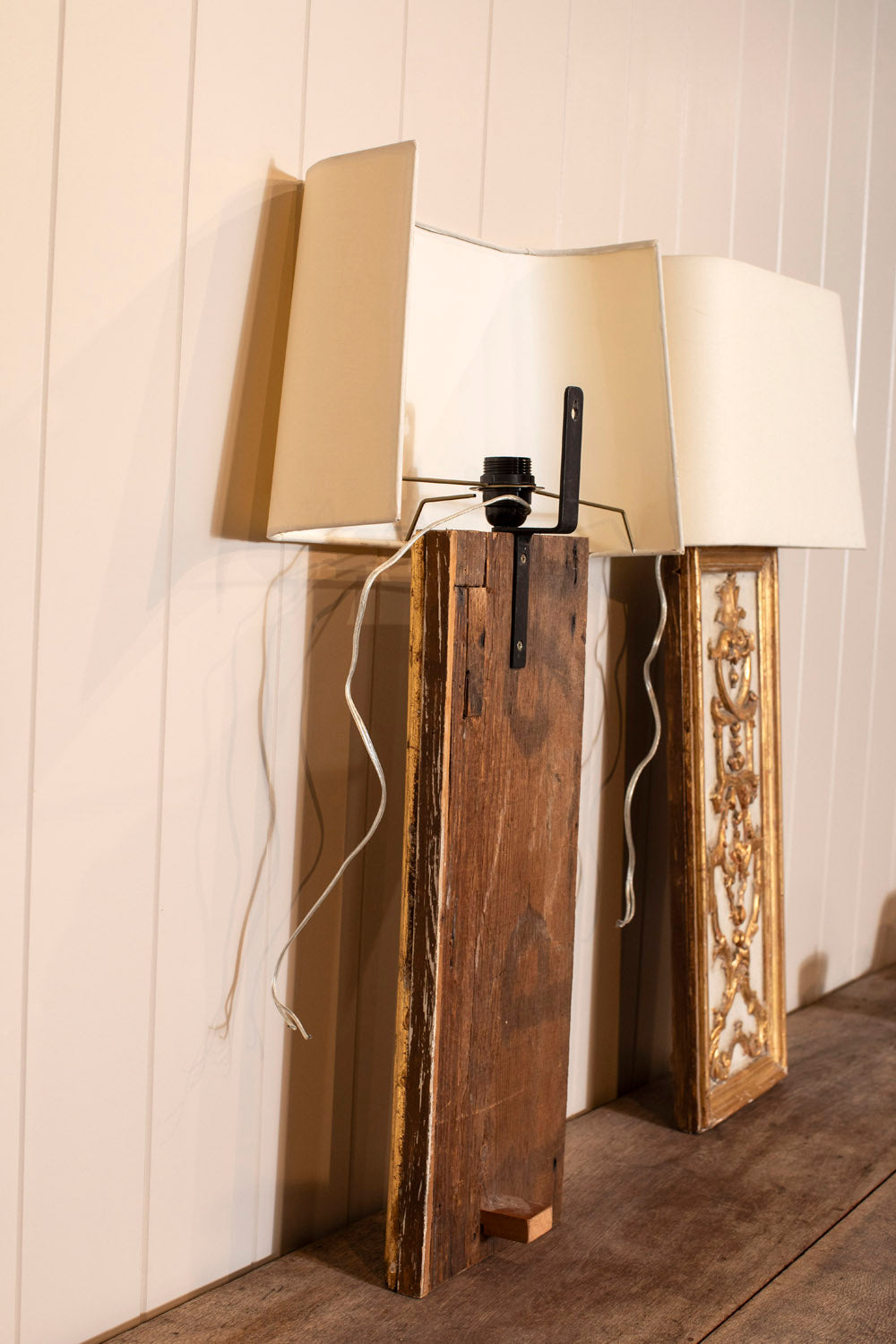 Gilded Gold and White Wood Wall Sconces