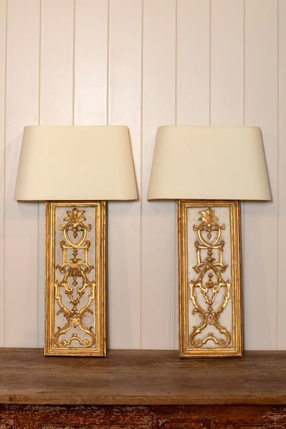 Gilded Gold and White Wood Wall Sconces