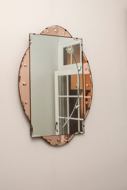 Floral Scalloped Pink Glass Mirror