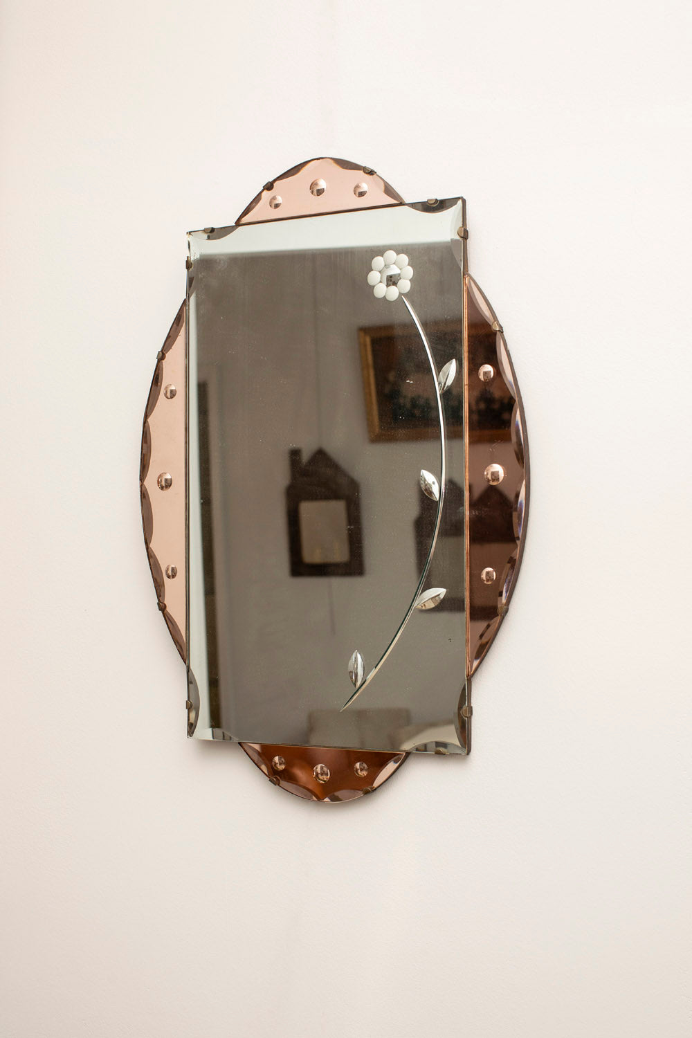 Floral Scalloped Pink Glass Mirror