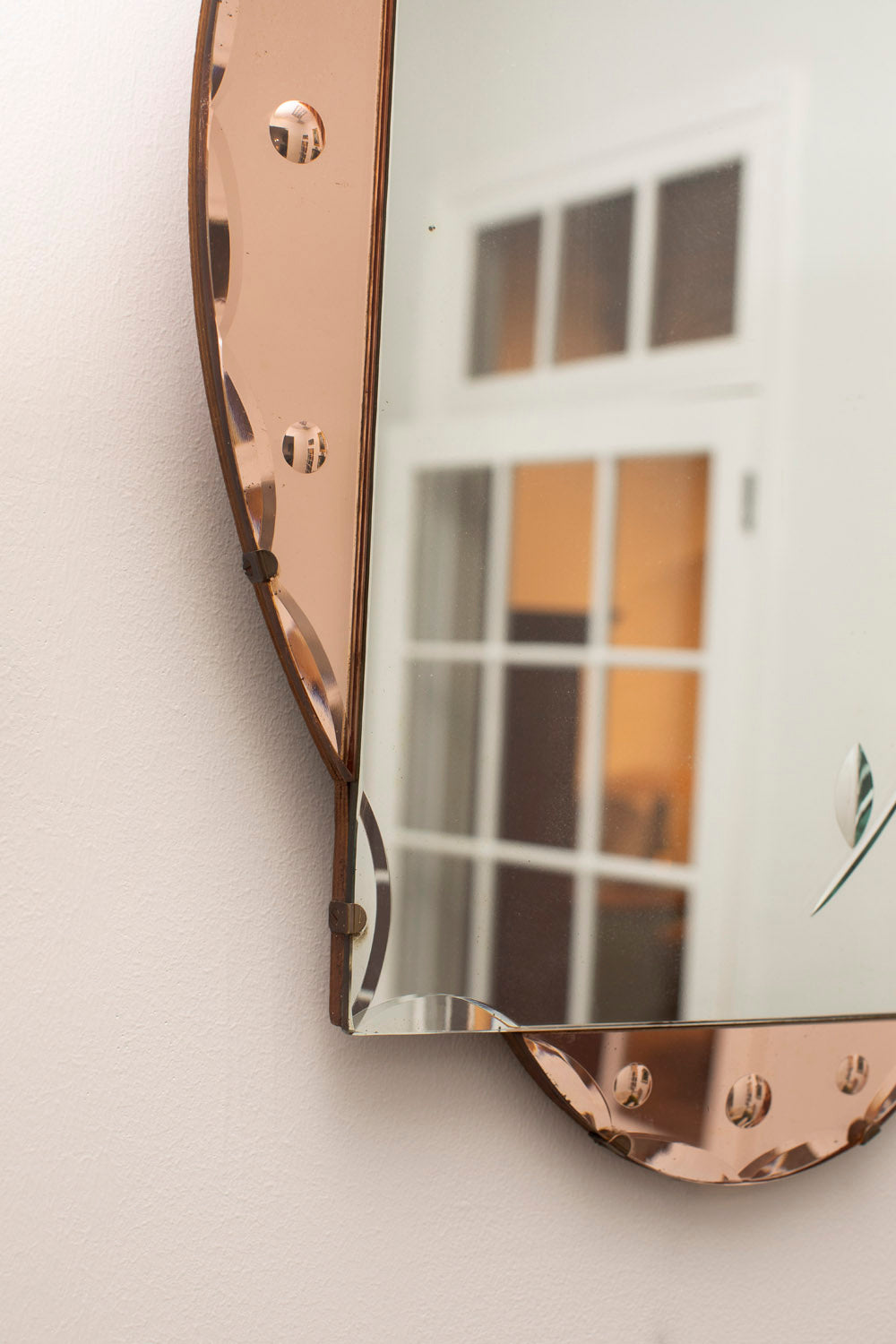 Floral Scalloped Pink Glass Mirror