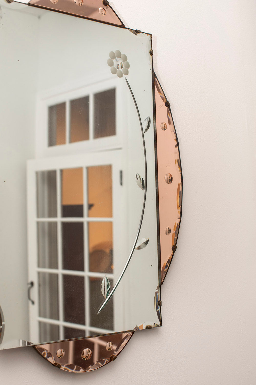 Floral Scalloped Pink Glass Mirror