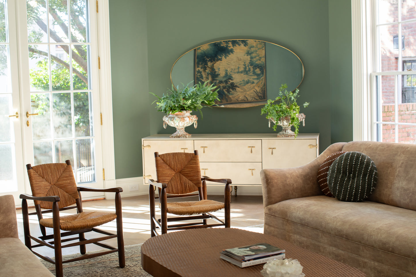 Epidote & White Chalk Stripe Circular Pillow