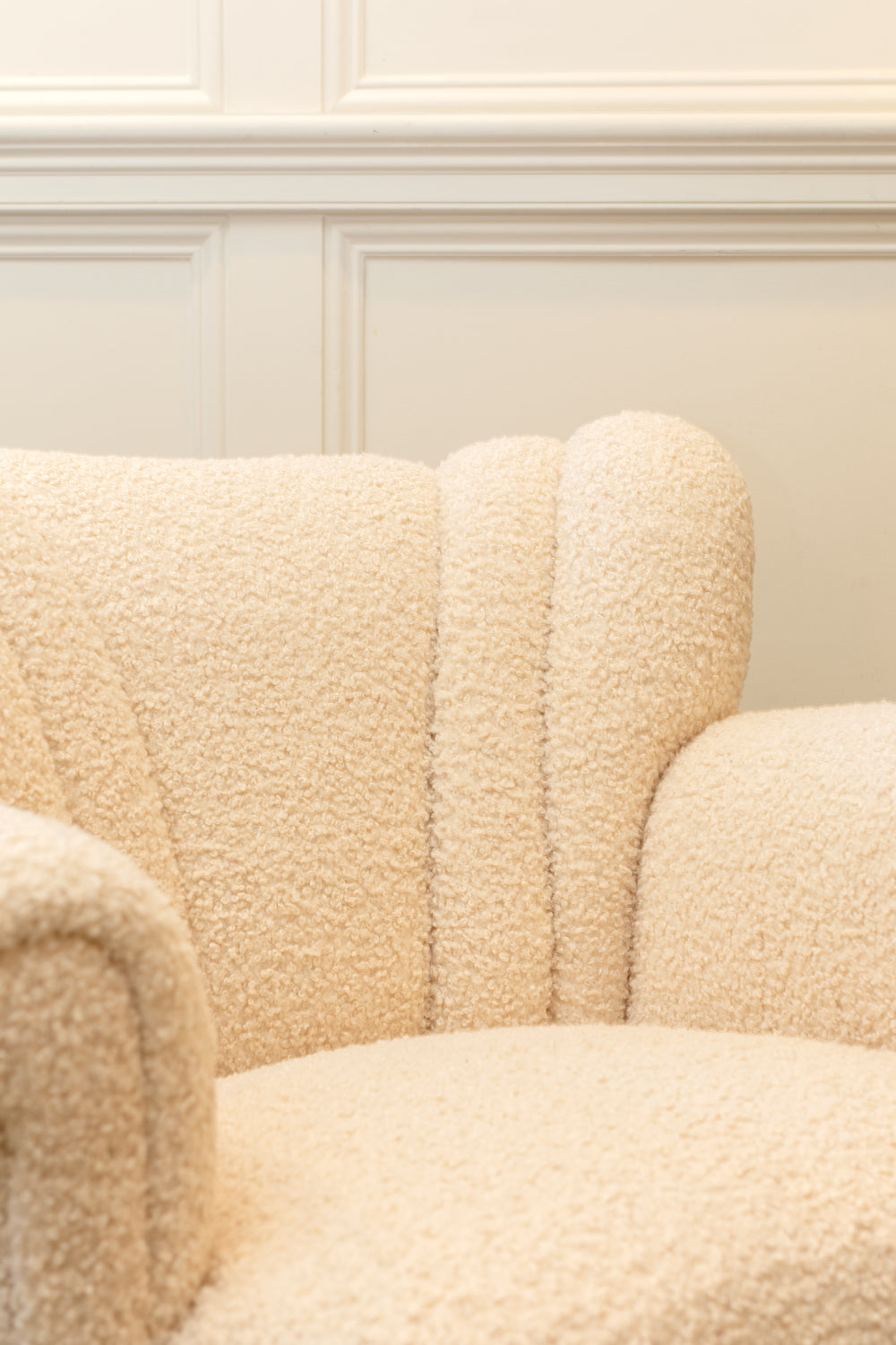 Swedish Wingback Chair in Ivory Sherpa Boucle