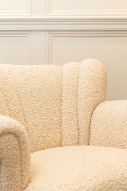 Swedish Wingback Chair in Ivory Sherpa Boucle