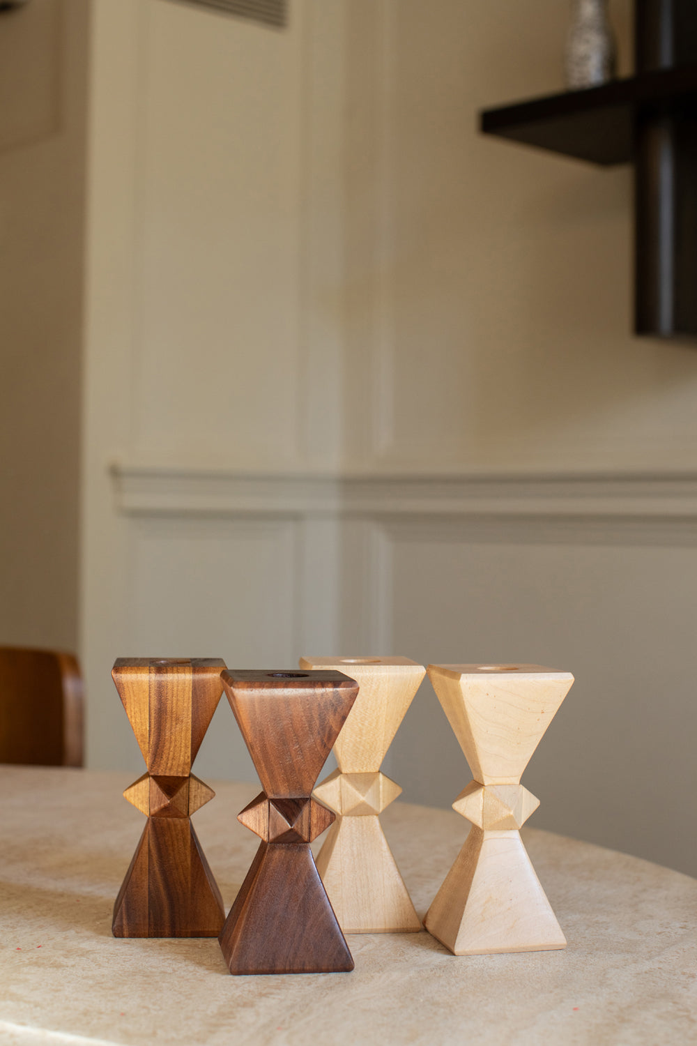 Dark Walnut Hourglass Stud Candlestick Set