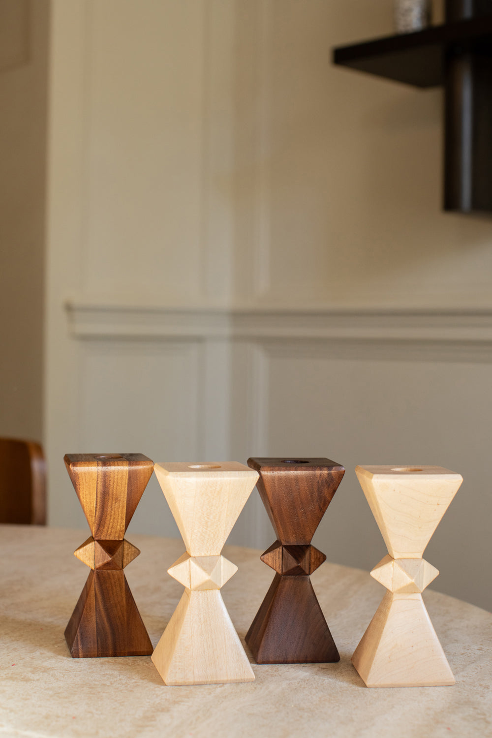 Dark Walnut Hourglass Stud Candlestick Set