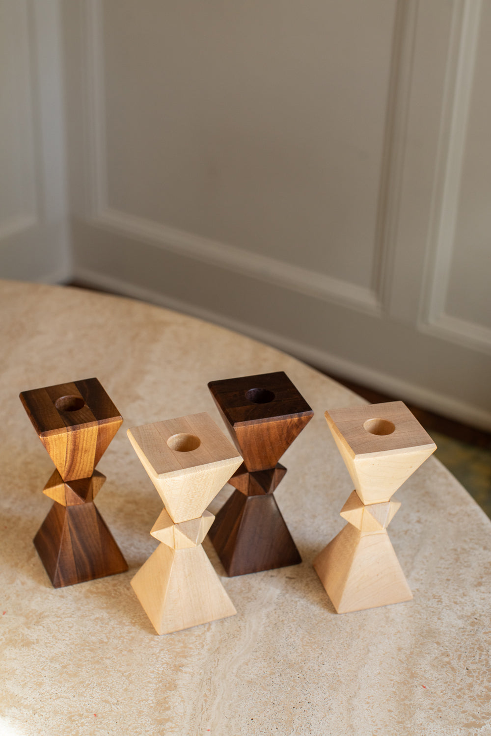 Dark Walnut Hourglass Stud Candlestick Set