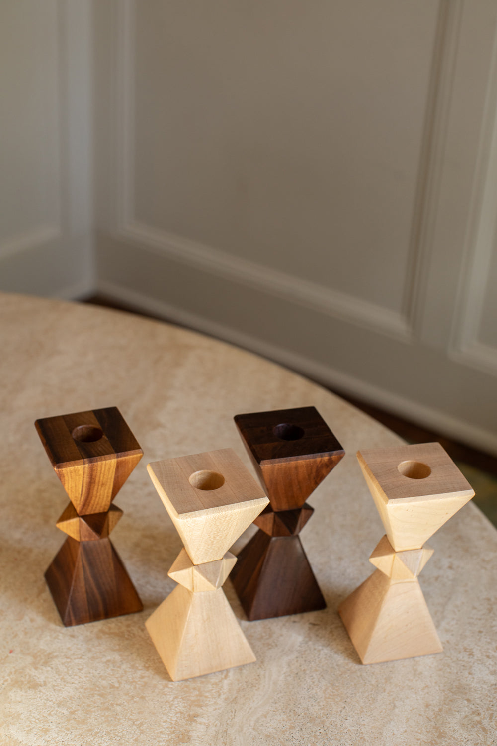 Dark Walnut Hourglass Stud Candlestick Set