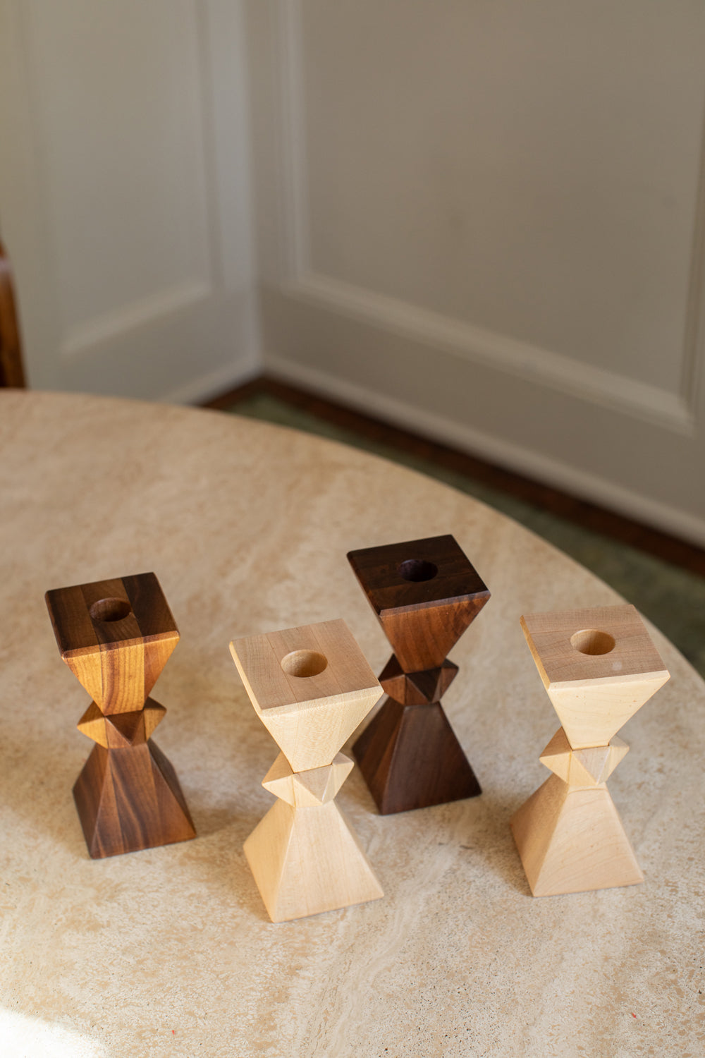 Dark Walnut Hourglass Stud Candlestick Set