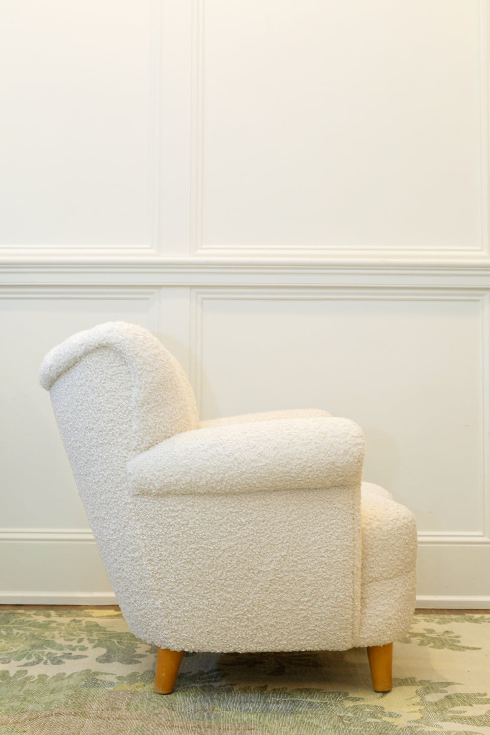 Swedish Wingback Chair in Ivory Sherpa Boucle