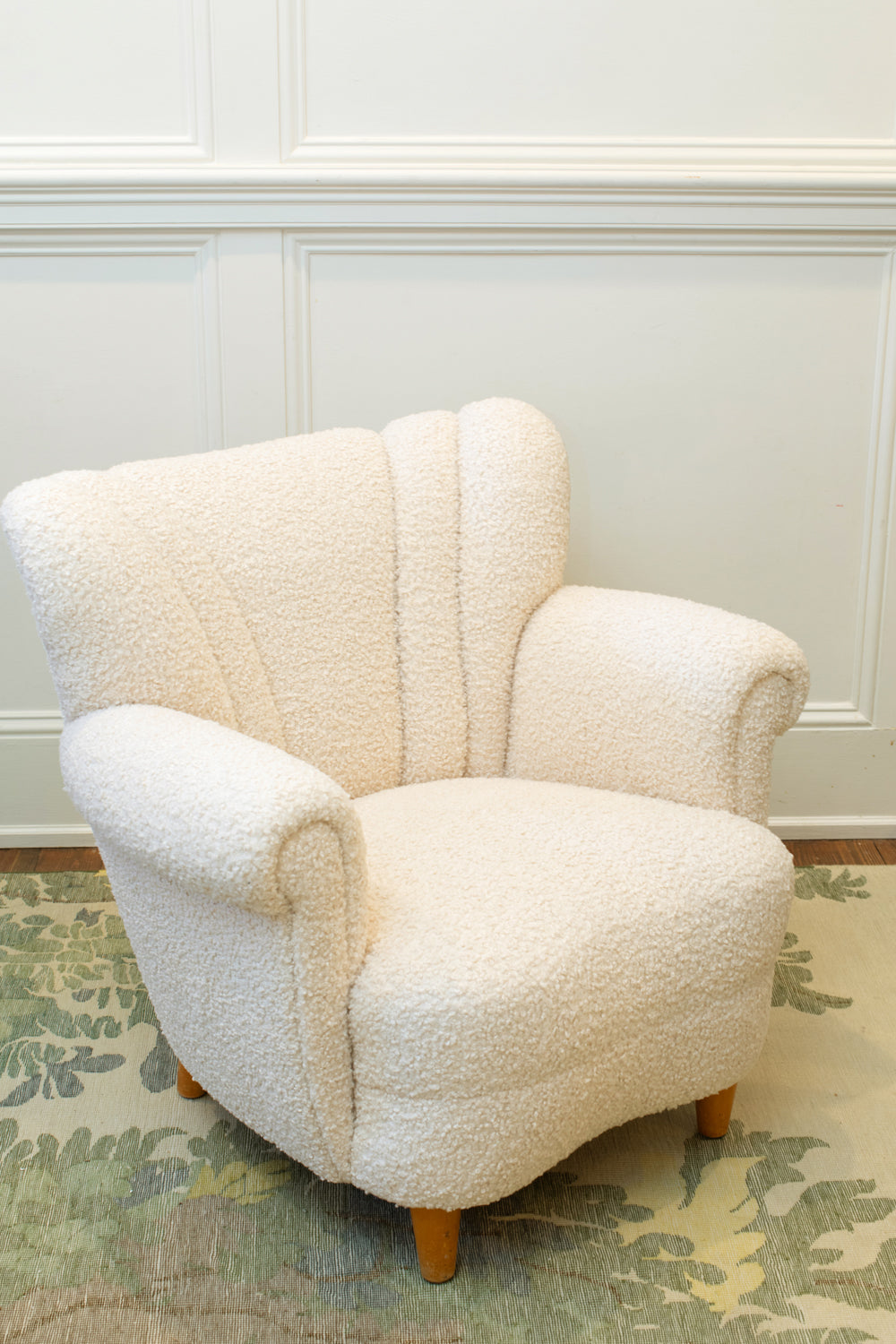 Swedish Wingback Chair in Ivory Sherpa Boucle