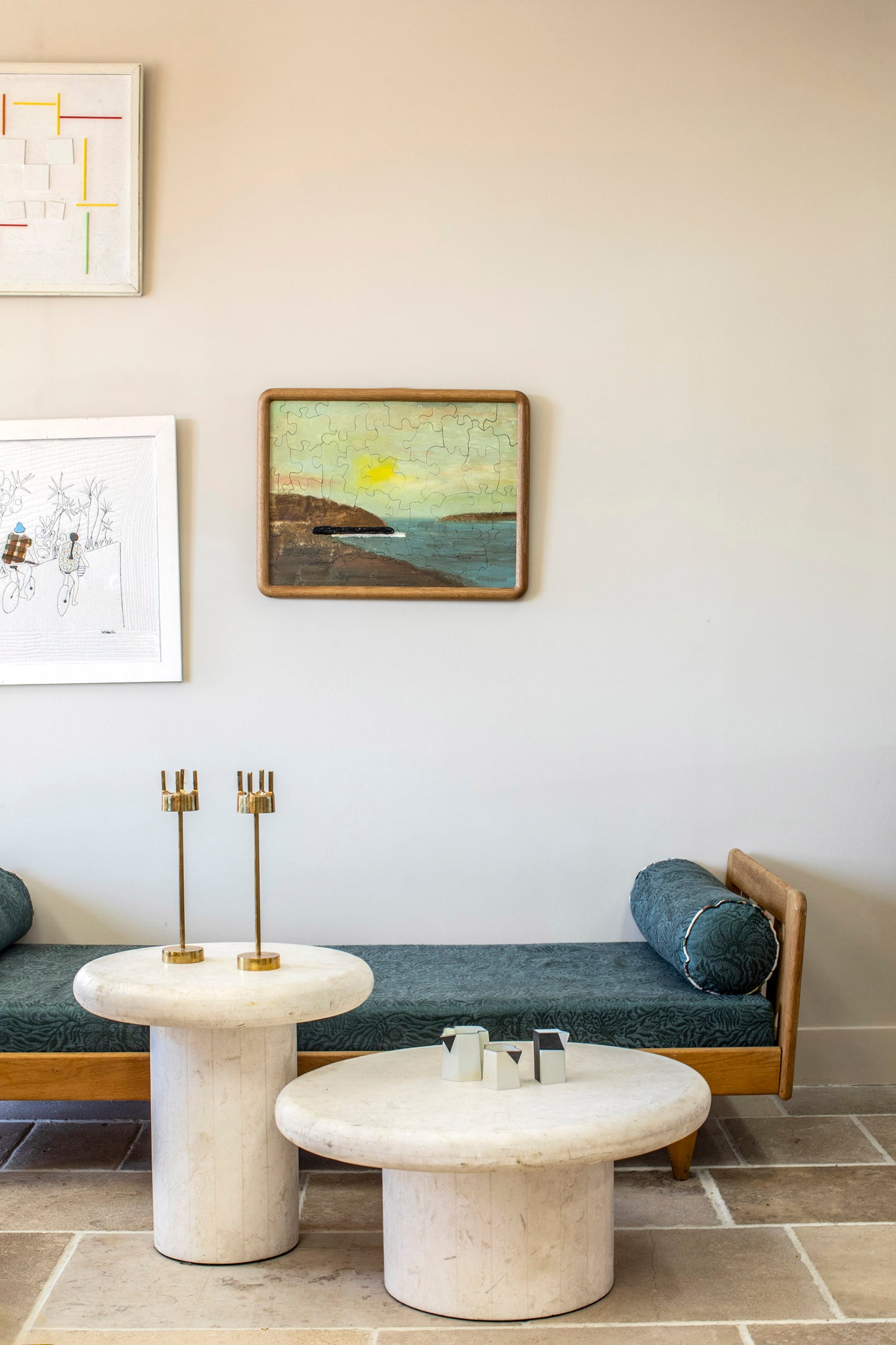 Guillerme et Chambron Daybed in Zak and Fox Peacock Blue Fabric