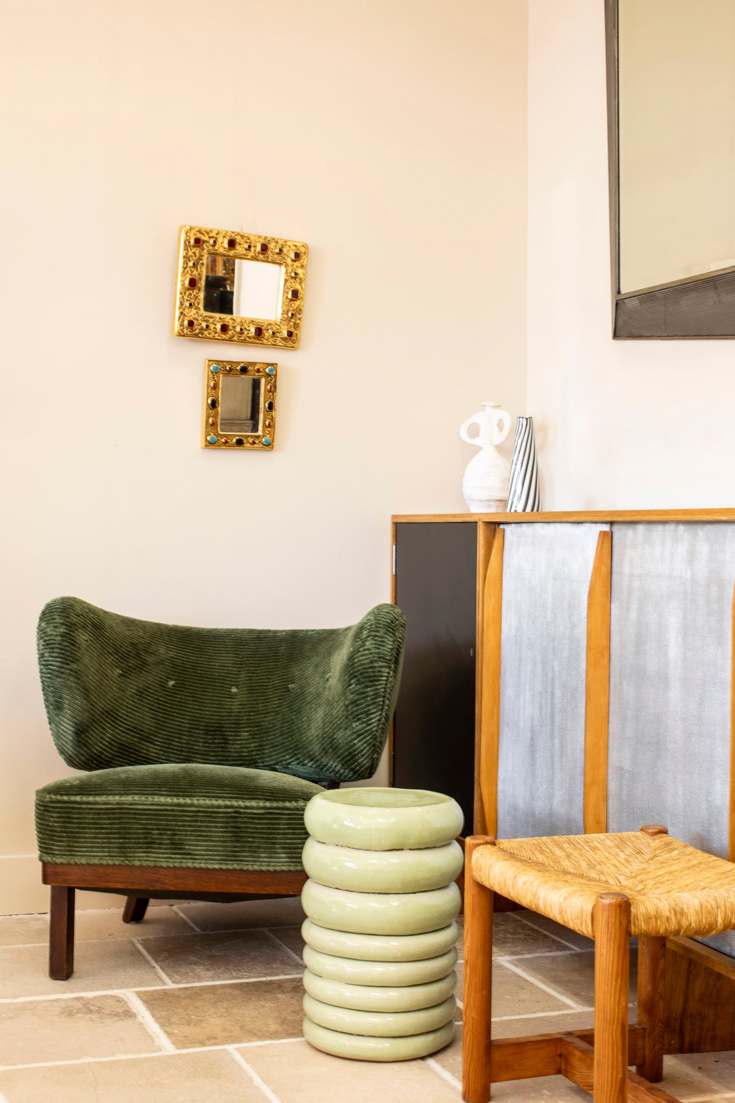 Otto Schultz Green Corduroy Lounge Chair