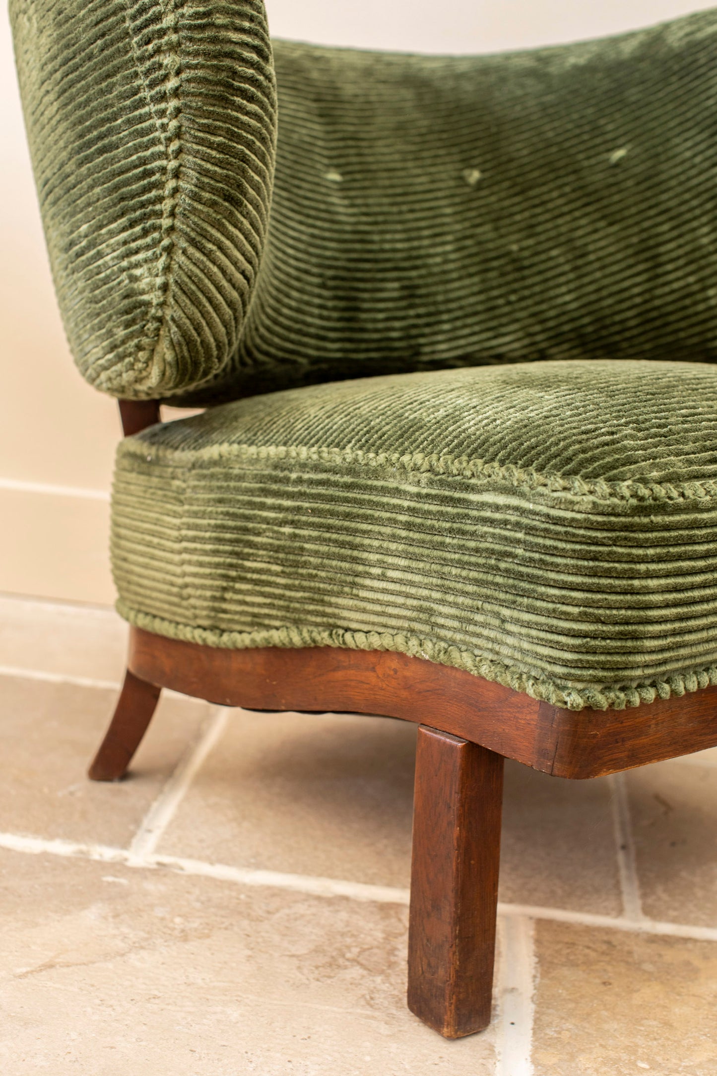 Otto Schultz Green Corduroy Lounge Chair