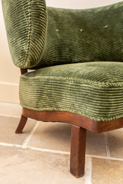 Otto Schultz Green Corduroy Lounge Chair
