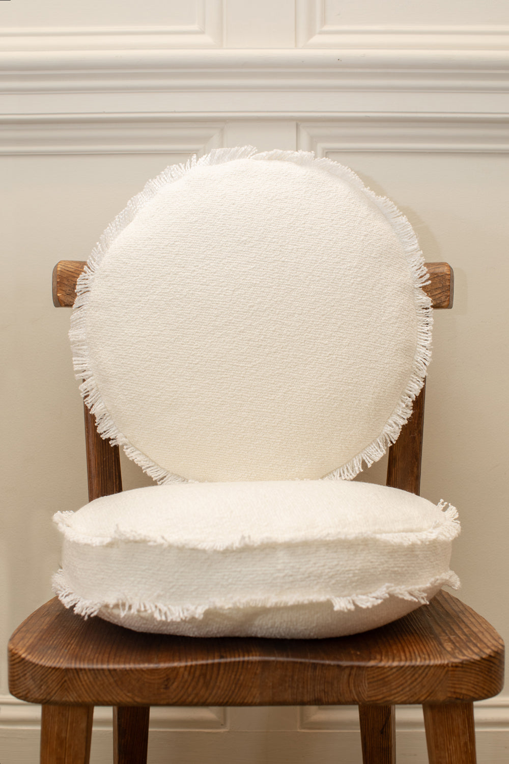 White with Fringe Circular Pillow