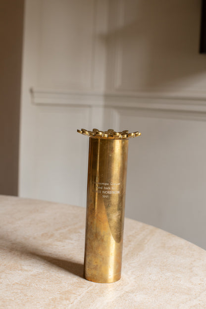 Engraved Pierre Forssell Early Brass Vase