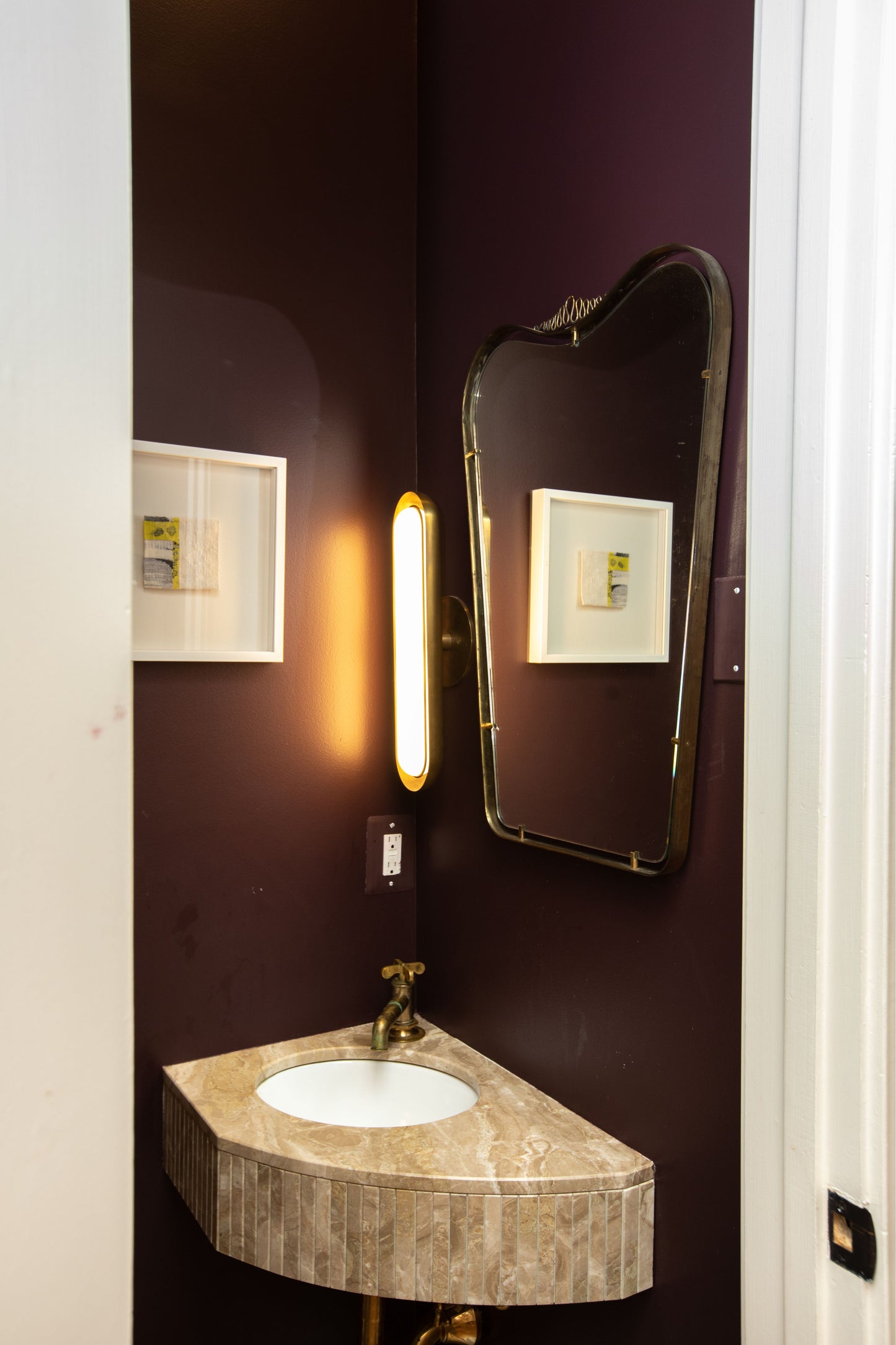 Floating Brass Frame Mirror in the Manner of Gio Ponti