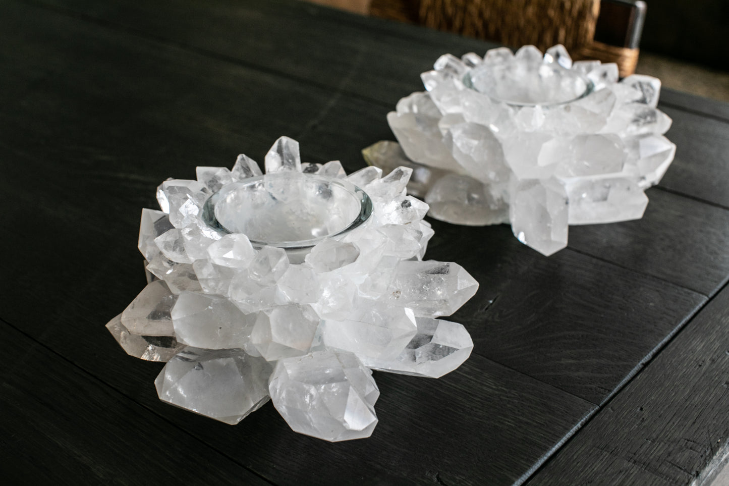 Handmade Brazilian Rock Crystal Quartz Candle Holder