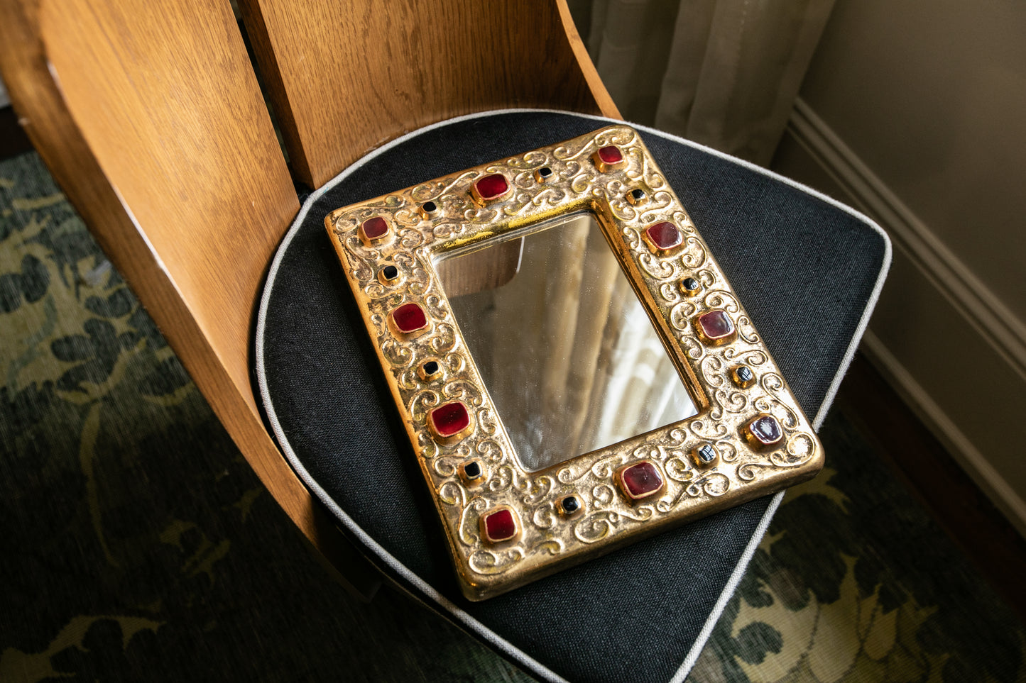 Gold, Red & Black Francois Lembo Jeweled Mirror