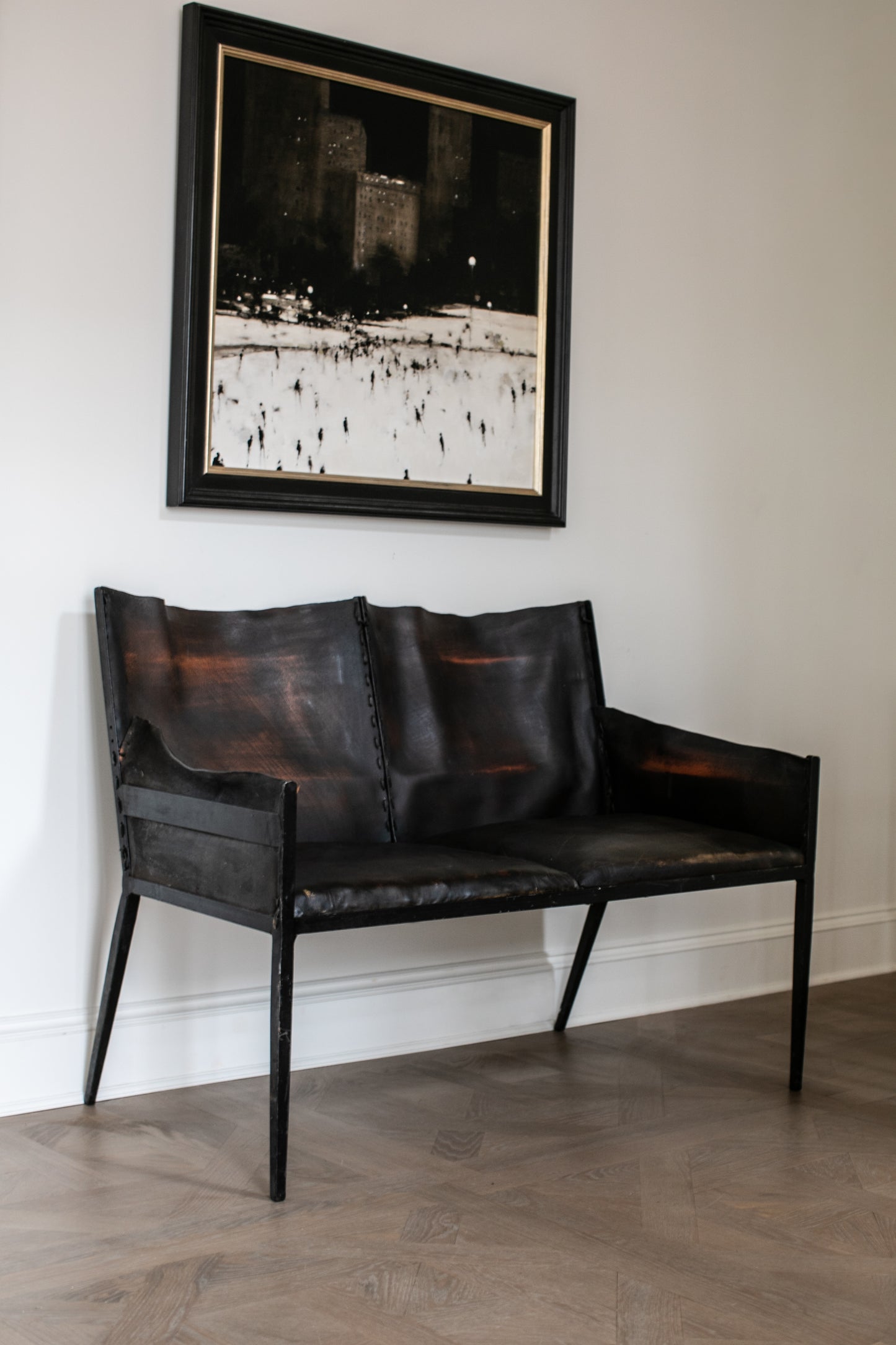 Iron & Leather Settee In the Manner of Jean-Michel Frank