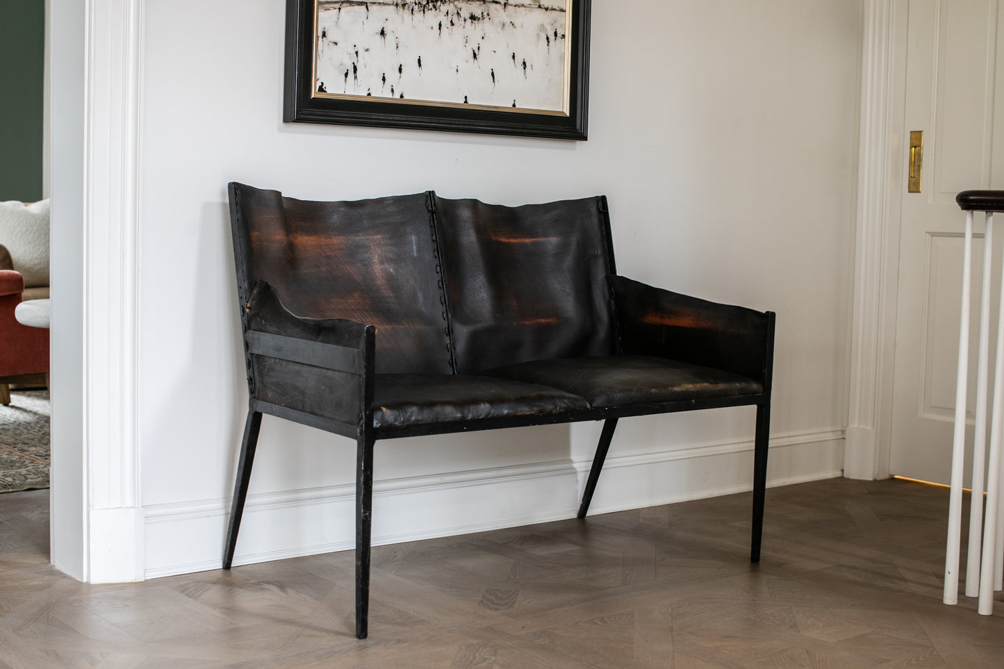 Iron & Leather Settee In the Manner of Jean-Michel Frank